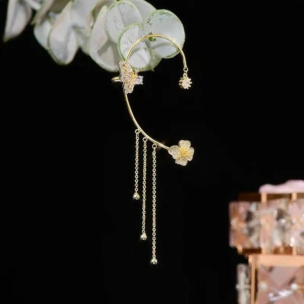 💕Schlichte Ohrclips mit Schmetterlings- und Blumenmotiv & Quasten – Elegant & bequem, ohne Ohrloch 🌸🦋