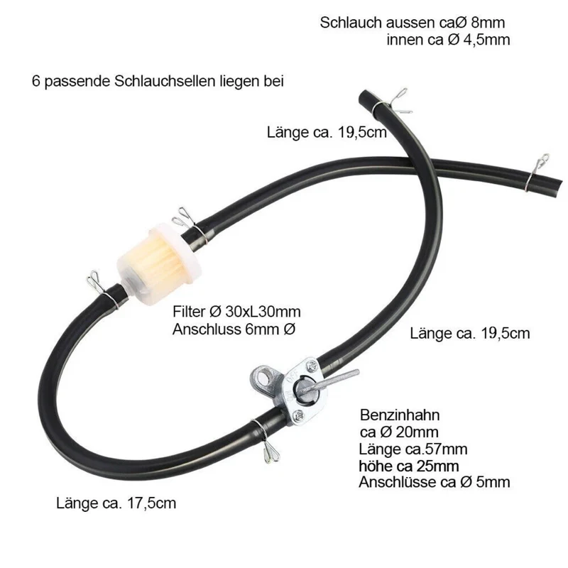2x Universal Benzinhahnset 2x Filter 6x Schlauch Benzinhahn Set