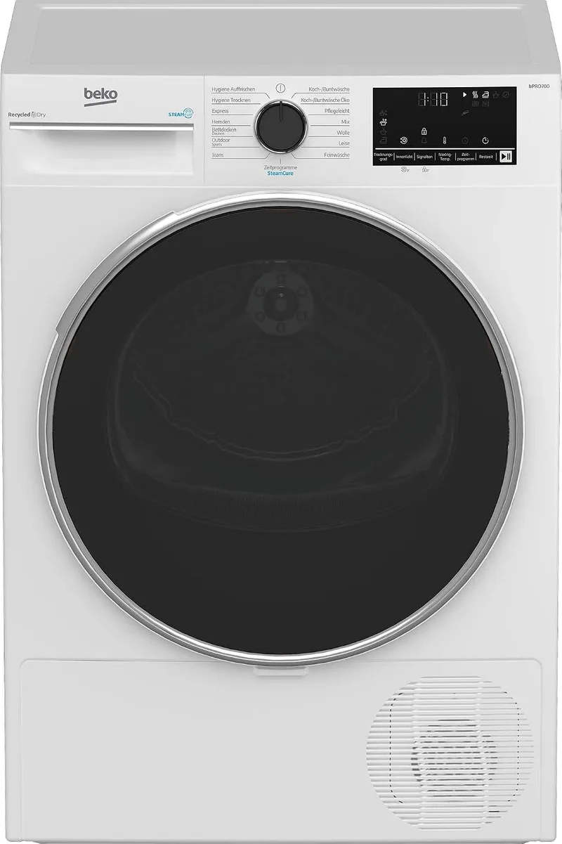 Beko B3TSW48C9ZW Wäschetrockner, 15 Programme, 8 kg, Weiß, Frontlader Kondenstrockner, Sensortrocknung, Säulenfähig, Aquawave Schontrommel