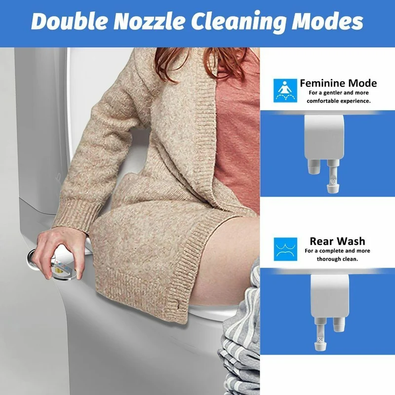 Nichtelektrischer, hygienischer, selbstreinigender Bidet-Aufsatz für Toiletten mit Doppeldüse