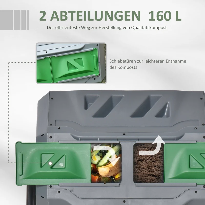 Trommel-Komposter 160L Gartenkomposter 2 Kammer Gartenpflege