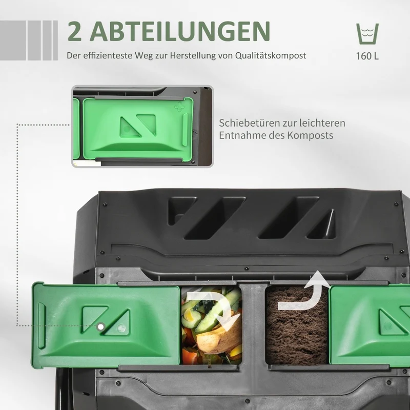 Trommel-Komposter 160L Gartenkomposter 2 Kammer Gartenpflege