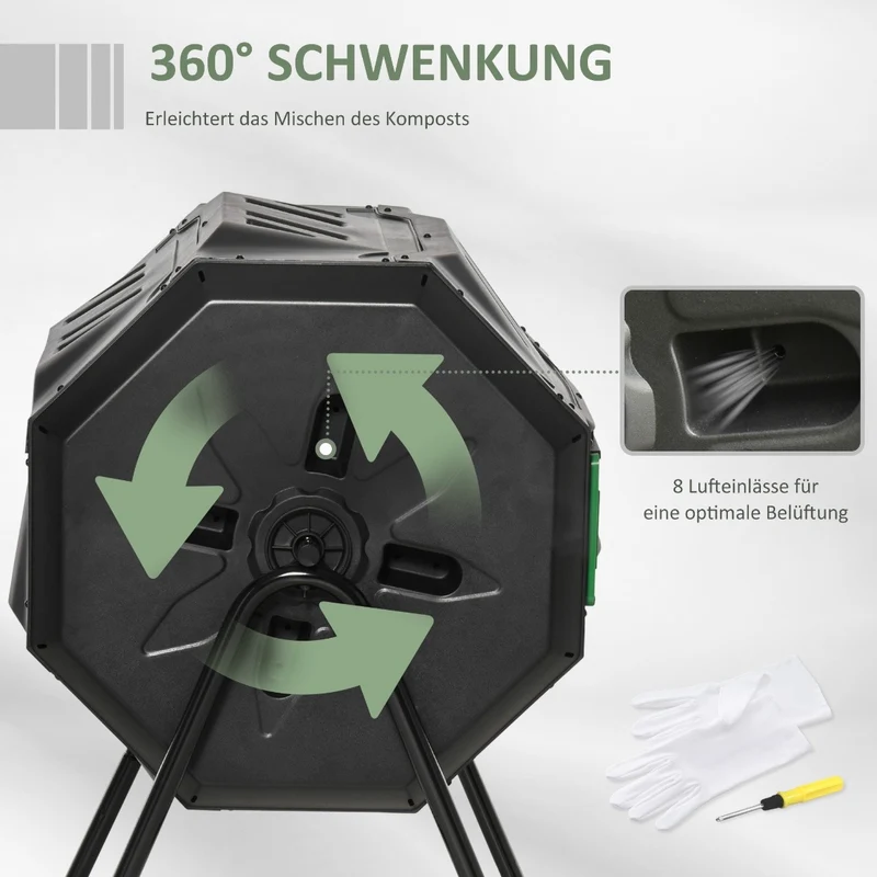 Trommel-Komposter 160L Gartenkomposter 2 Kammer Gartenpflege