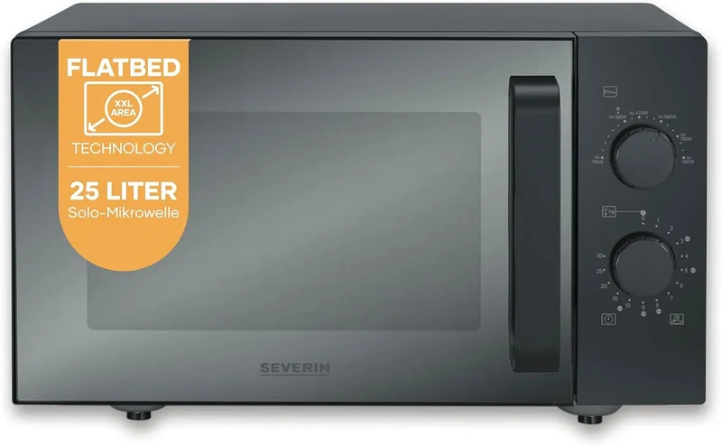 Severin Mikrowelle, 25 L, 900 W, Timer, Edelstahl, Mikrowellenofen, Schwarz, MW 7782, ca. 25L, 6 Automatikprogramme bis 900W, Drehregler, für großes