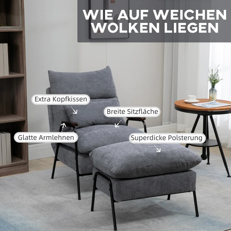 Relaxsessel Hocker Sessel Verstellbar Rückenlehne Wohnzimmer