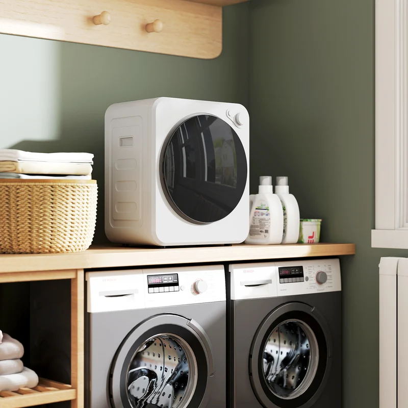 Portable Front Load Clothes Dryer with 4kg Wet / 2.5kg Dry Capacity, 400W or 800W Dual Power Modes, Compact for Apartments & RVs, White