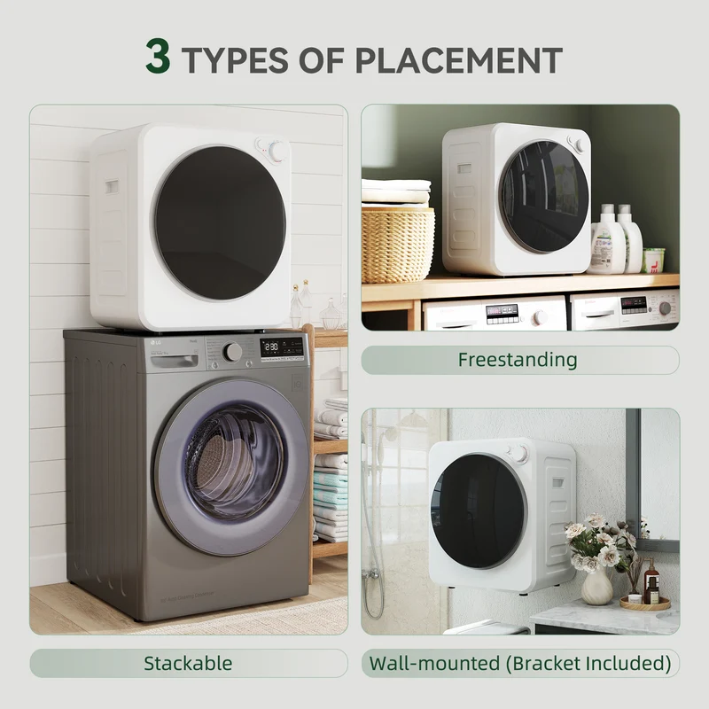 Portable Front Load Clothes Dryer with 4kg Wet / 2.5kg Dry Capacity, 400W or 800W Dual Power Modes, Compact for Apartments & RVs, White