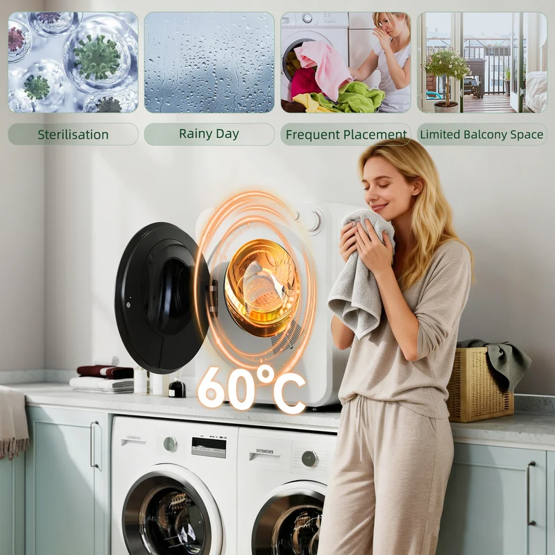 Portable Front Load Clothes Dryer with 4kg Wet / 2.5kg Dry Capacity, 400W or 800W Dual Power Modes, Compact for Apartments & RVs, White