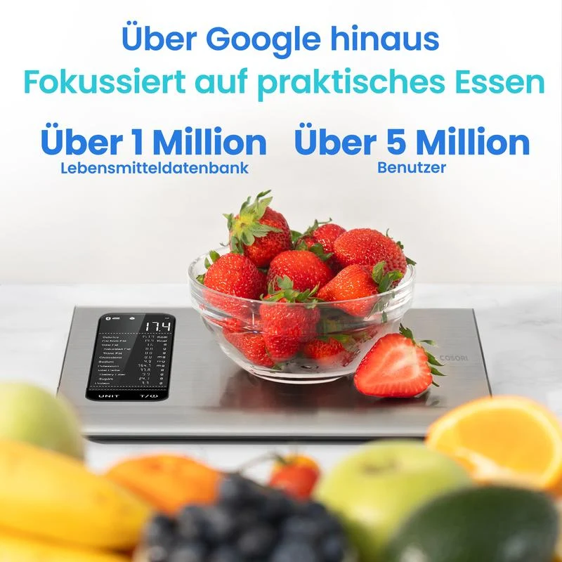⚖️📊 Küchenwaage digital – misst 19 Nährwerte & Kalorien per App, 5kg Edelstahl 🥗✅ für gesunde Ernährung & Gewichtsverlust