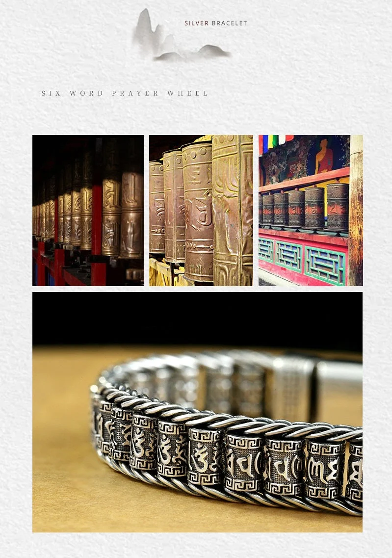 📢📢50 % Rabatt!! ⏰ Tibetisches Gebetsmühlen-Armband – 925er Sterlingsilber, Glücksbringer & Valentinstagsgeschenk