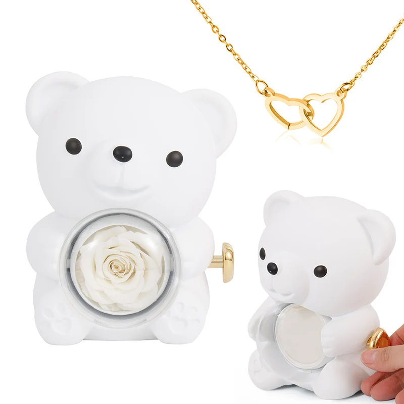 💝 50% RABATT! 🌹 Niedliches Teddybär-Set mit konservierter Rose – Komplettset (Halskette, Ewige Rose, Bär), Einzigartiges Geschenk & Romantisch 🧸