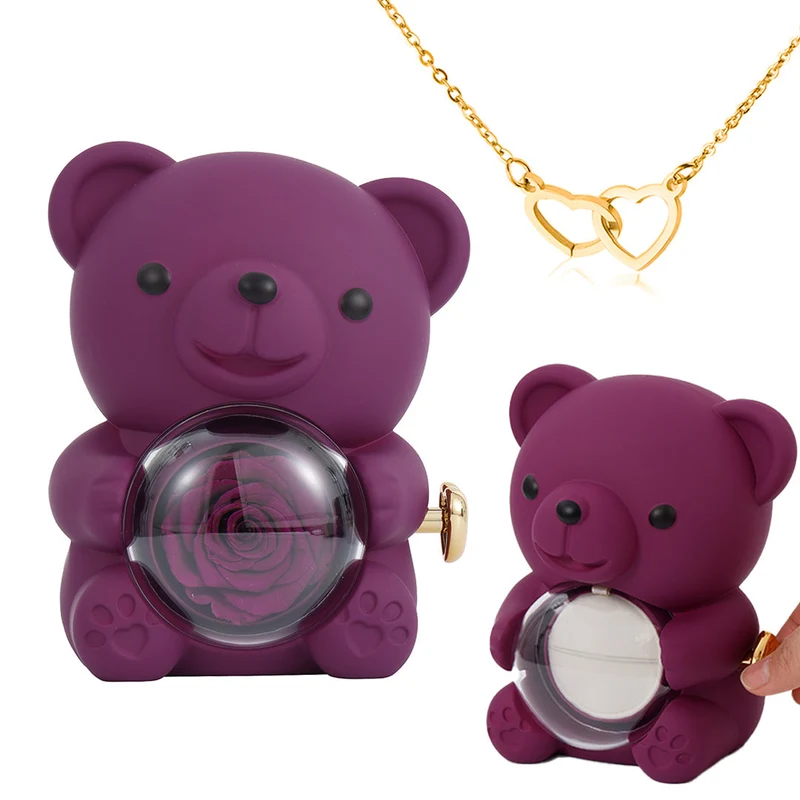 💝 50% RABATT! 🌹 Niedliches Teddybär-Set mit konservierter Rose – Komplettset (Halskette, Ewige Rose, Bär), Einzigartiges Geschenk & Romantisch 🧸