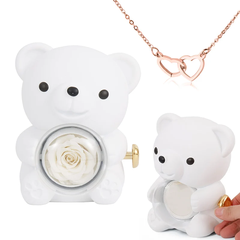 💝 50% RABATT! 🌹 Niedliches Teddybär-Set mit konservierter Rose – Komplettset (Halskette, Ewige Rose, Bär), Einzigartiges Geschenk & Romantisch 🧸