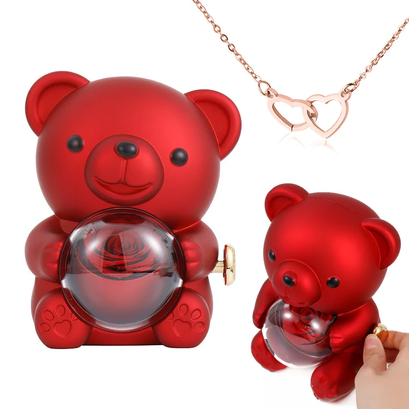 💝 50% RABATT! 🌹 Niedliches Teddybär-Set mit konservierter Rose – Komplettset (Halskette, Ewige Rose, Bär), Einzigartiges Geschenk & Romantisch 🧸