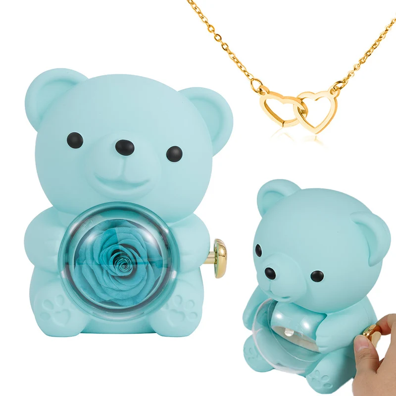 💝 50% RABATT! 🌹 Niedliches Teddybär-Set mit konservierter Rose – Komplettset (Halskette, Ewige Rose, Bär), Einzigartiges Geschenk & Romantisch 🧸