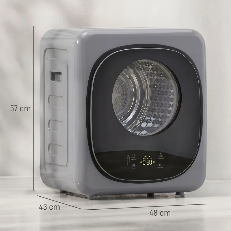 4kg Vented Tumble Dryer with Sensor Dry & 5 Modes, Compact 57cm Freestanding Clothes Dryer for Apartment Dorm RV Silver