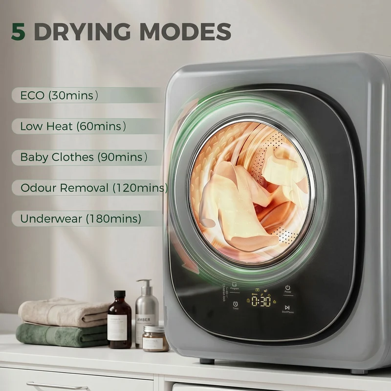 4kg Vented Tumble Dryer with Sensor Dry & 5 Modes, Compact 57cm Freestanding Clothes Dryer for Apartment Dorm RV Silver