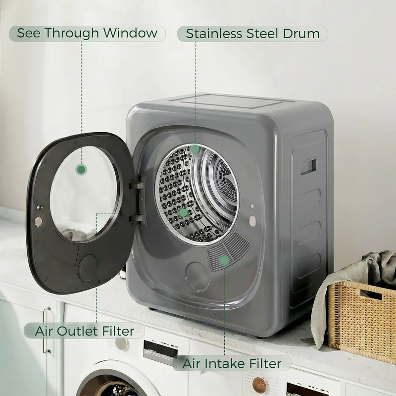 4kg Vented Tumble Dryer with Sensor Dry & 5 Modes, Compact 57cm Freestanding Clothes Dryer for Apartment Dorm RV Silver