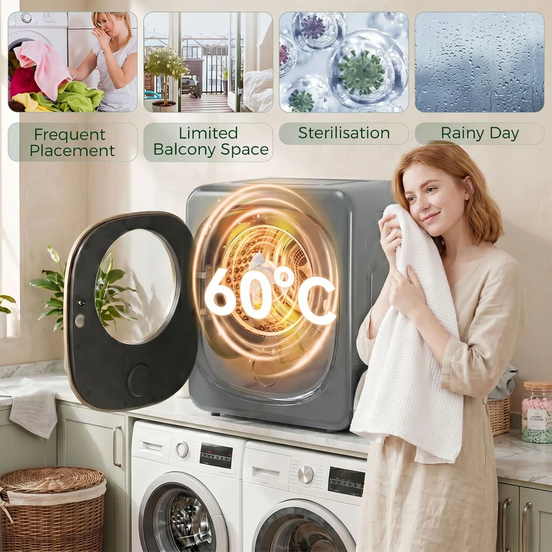 4kg Vented Tumble Dryer with Sensor Dry & 5 Modes, Compact 57cm Freestanding Clothes Dryer for Apartment Dorm RV Silver