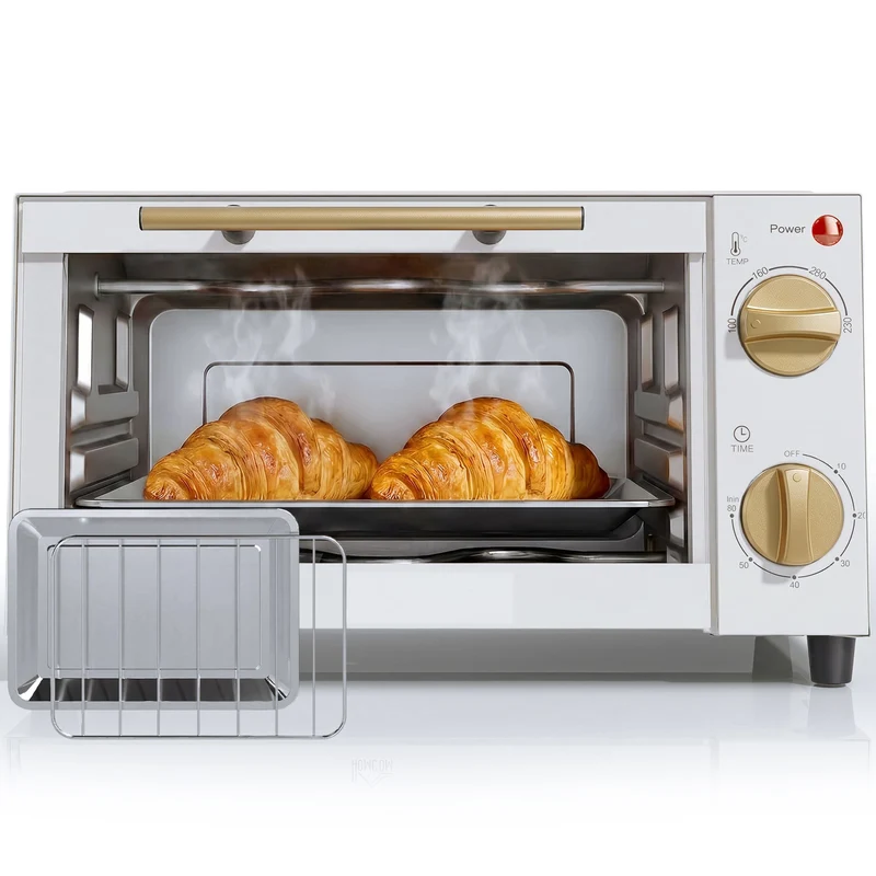 9L Countertop Toaster Oven with Adjustable Temperature & Timer, Dishwasher-Safe Tray, 750W, White