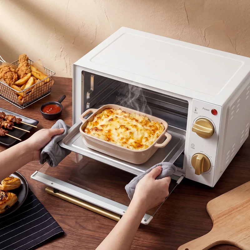 9L Countertop Toaster Oven with Adjustable Temperature & Timer, Dishwasher-Safe Tray, 750W, White
