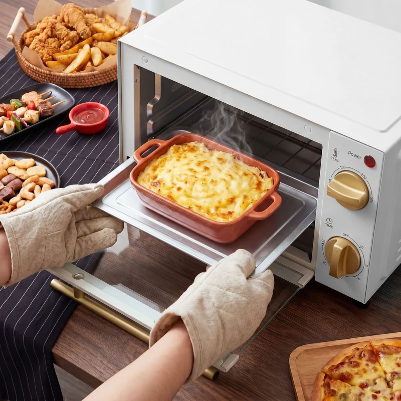 9L Countertop Toaster Oven with Adjustable Temperature & Timer, Dishwasher-Safe Tray, 750W, White