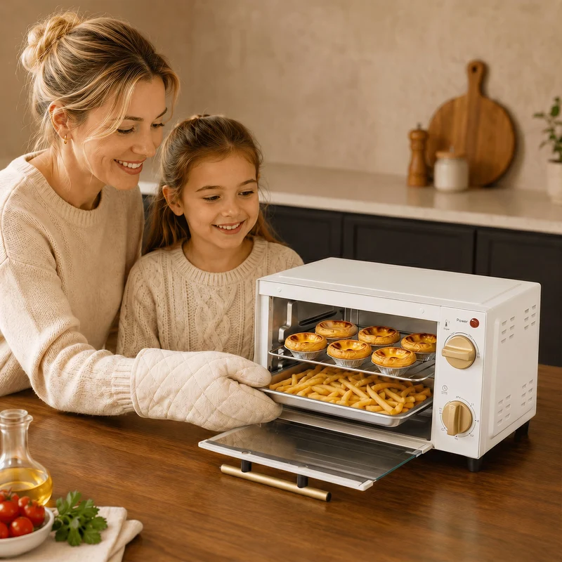 9L Countertop Toaster Oven with Adjustable Temperature & Timer, Dishwasher-Safe Tray, 750W, White