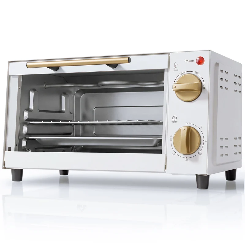 9L Countertop Toaster Oven with Adjustable Temperature & Timer, Dishwasher-Safe Tray, 750W, White