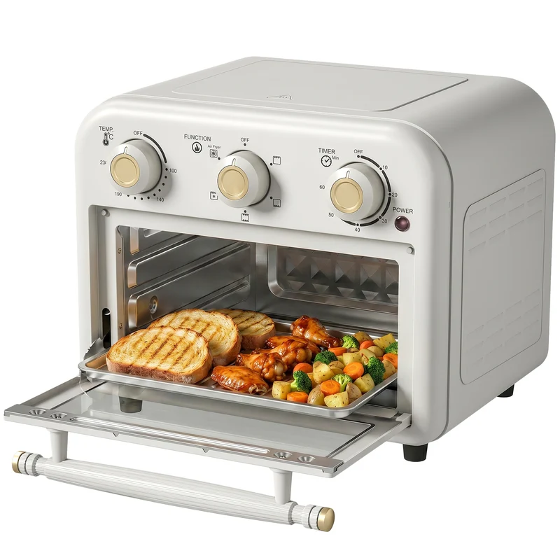 12 L Air Fryer Oven with Convection Cooking, Adjustable Temperature & Timer, Dishwasher-Safe Steel Design in Cream White