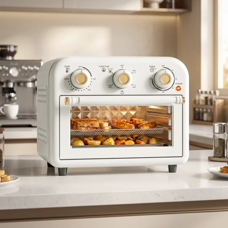 12 L Air Fryer Oven with Convection Cooking, Adjustable Temperature & Timer, Dishwasher-Safe Steel Design in Cream White