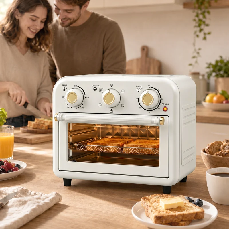12 L Air Fryer Oven with Convection Cooking, Adjustable Temperature & Timer, Dishwasher-Safe Steel Design in Cream White