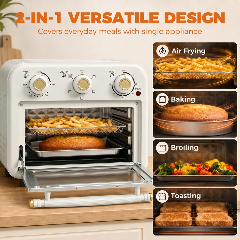 12 L Air Fryer Oven with Convection Cooking, Adjustable Temperature & Timer, Dishwasher-Safe Steel Design in Cream White