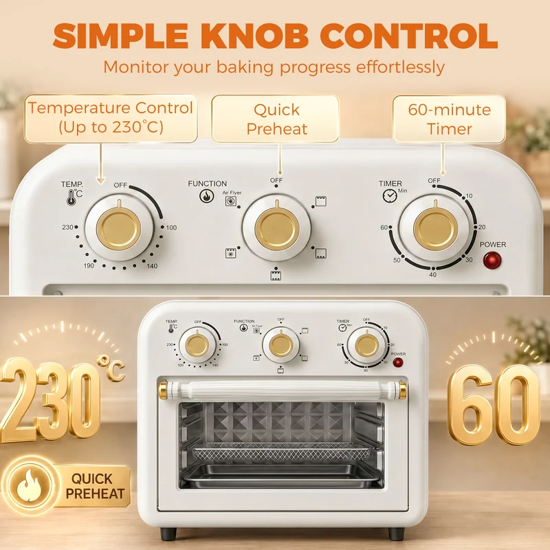 12 L Air Fryer Oven with Convection Cooking, Adjustable Temperature & Timer, Dishwasher-Safe Steel Design in Cream White