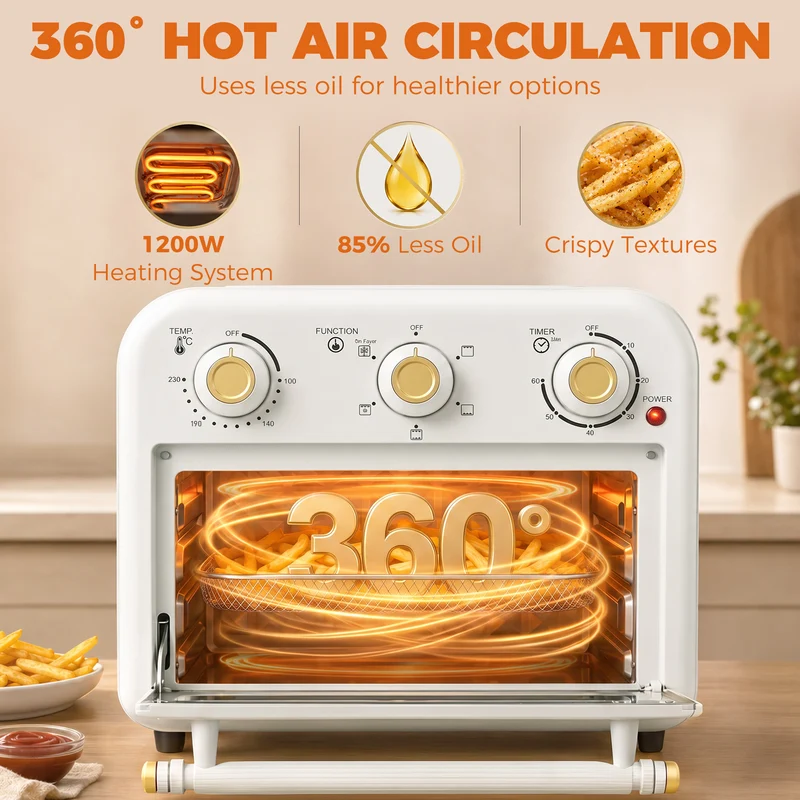 12 L Air Fryer Oven with Convection Cooking, Adjustable Temperature & Timer, Dishwasher-Safe Steel Design in Cream White