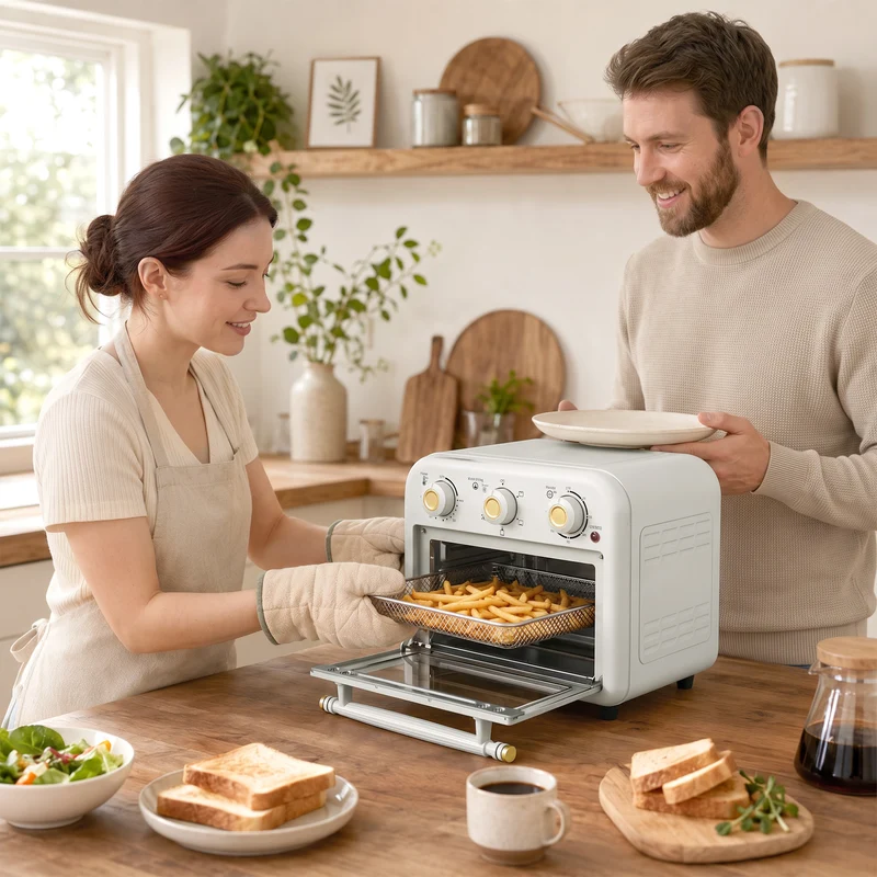 12 L Air Fryer Oven with Convection Cooking, Adjustable Temperature & Timer, Dishwasher-Safe Steel Design in Cream White