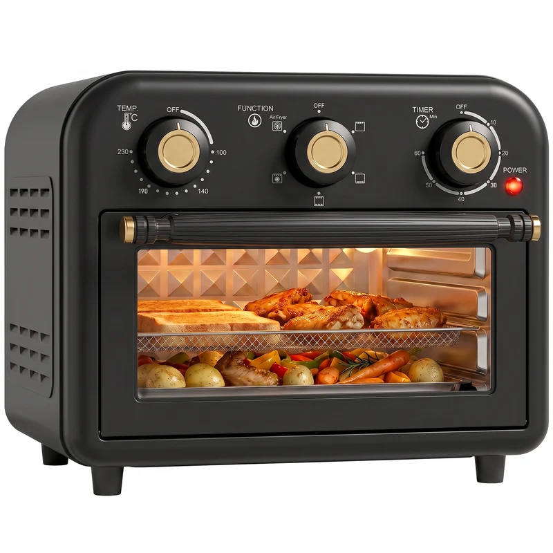 12 L Air Fryer Toaster Oven with Convection Baking, Adjustable Temp & Timer, Dishwasher-Safe Steel, Black