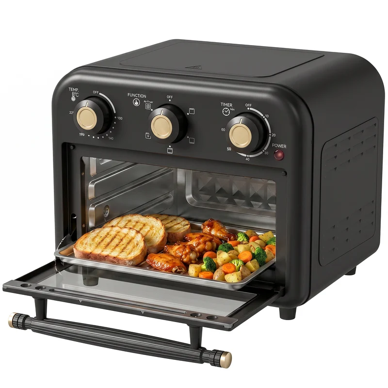 12 L Air Fryer Toaster Oven with Convection Baking, Adjustable Temp & Timer, Dishwasher-Safe Steel, Black