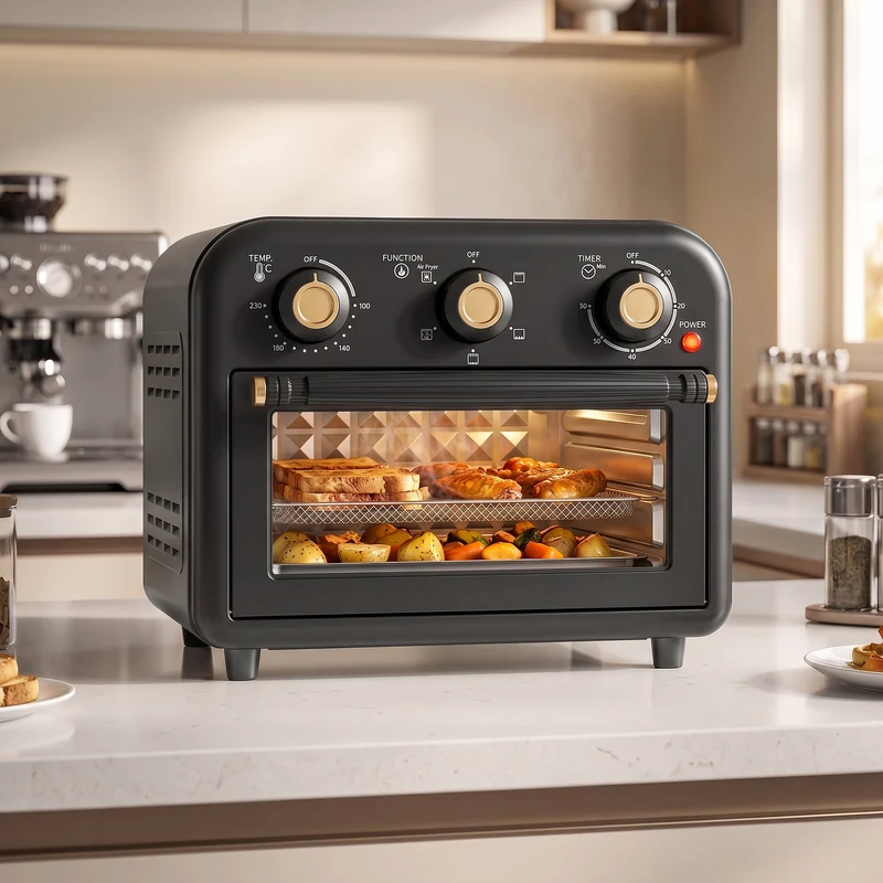 12 L Air Fryer Toaster Oven with Convection Baking, Adjustable Temp & Timer, Dishwasher-Safe Steel, Black
