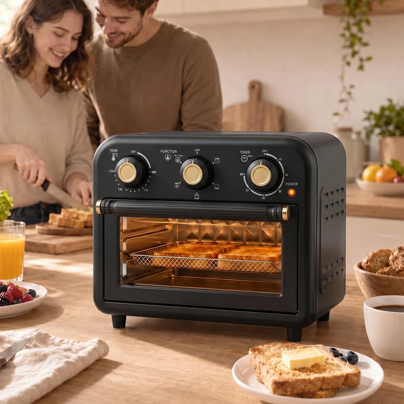 12 L Air Fryer Toaster Oven with Convection Baking, Adjustable Temp & Timer, Dishwasher-Safe Steel, Black