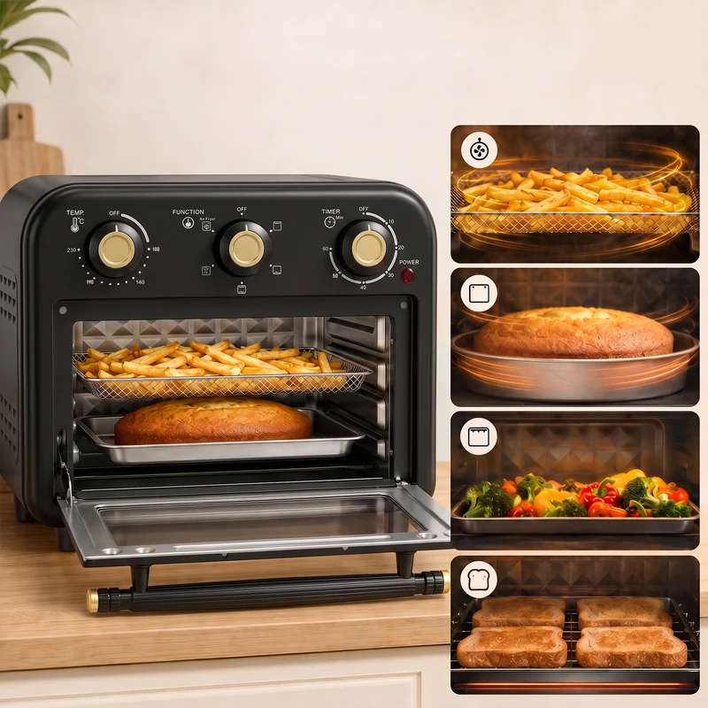 12 L Air Fryer Toaster Oven with Convection Baking, Adjustable Temp & Timer, Dishwasher-Safe Steel, Black