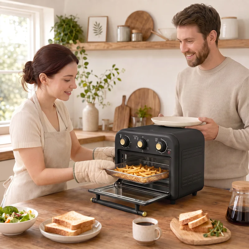 12 L Air Fryer Toaster Oven with Convection Baking, Adjustable Temp & Timer, Dishwasher-Safe Steel, Black