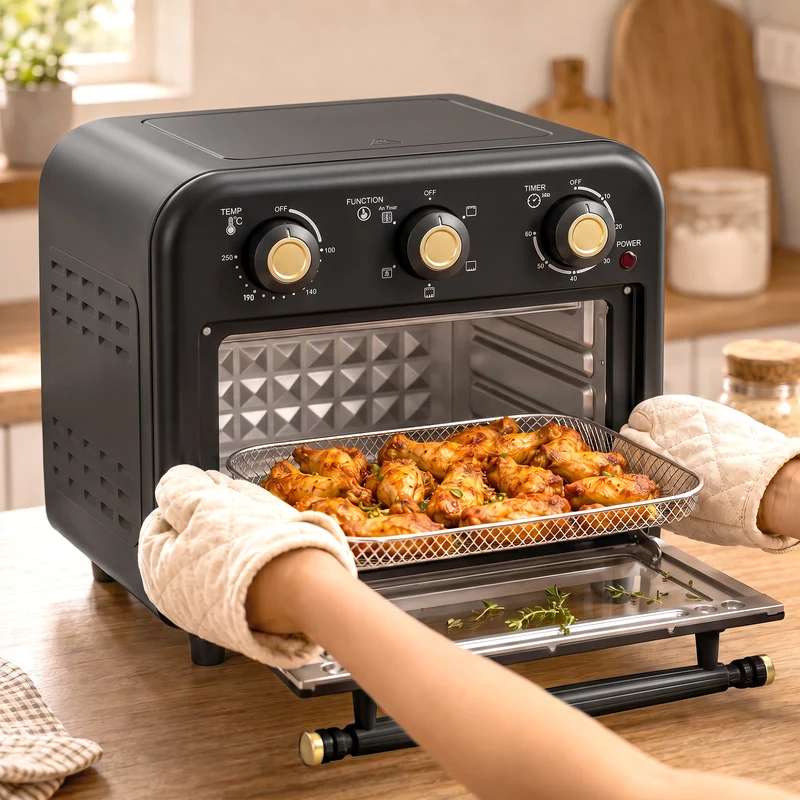 12 L Air Fryer Toaster Oven with Convection Baking, Adjustable Temp & Timer, Dishwasher-Safe Steel, Black