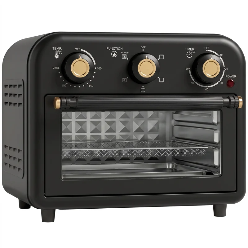 12 L Air Fryer Toaster Oven with Convection Baking, Adjustable Temp & Timer, Dishwasher-Safe Steel, Black