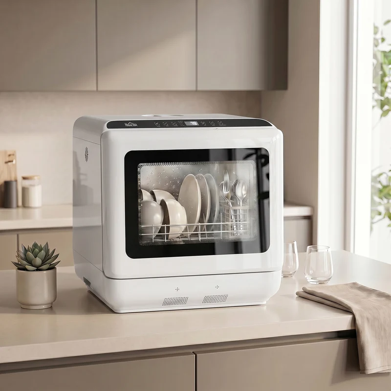 Countertop Dishwasher with 1.6 Gal Tank, 5 Programs & Air-Dry for Apartments & RVs