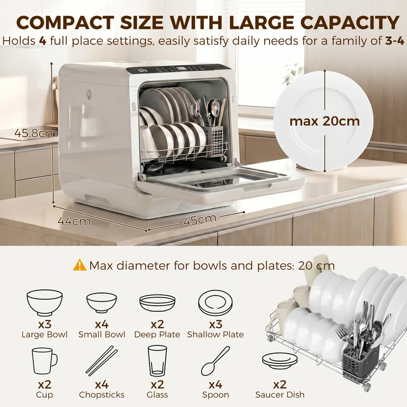 Countertop Dishwasher with 1.6 Gal Tank, 5 Programs & Air-Dry for Apartments & RVs