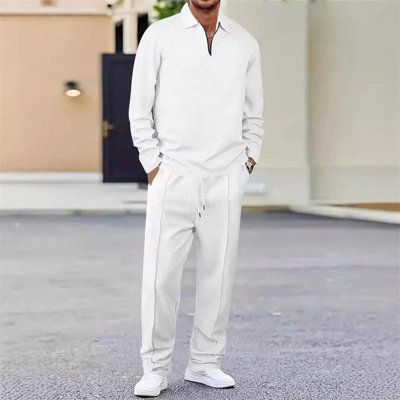 Herren Waffelstrick-Set: Sweatshirt & Hose mit geradem Bein