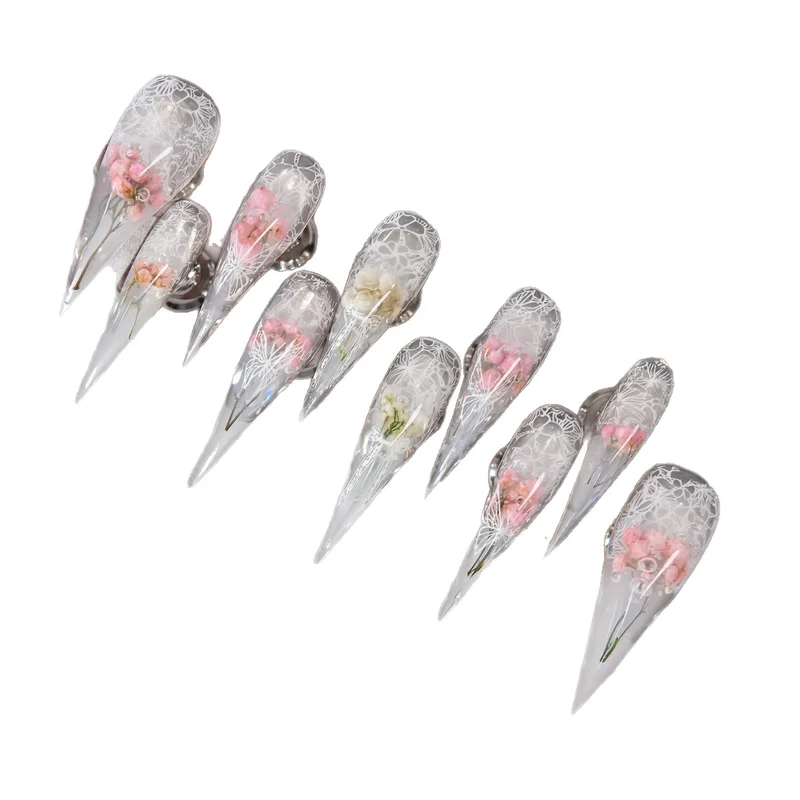 Floral Design Stiletto Press-On Nails