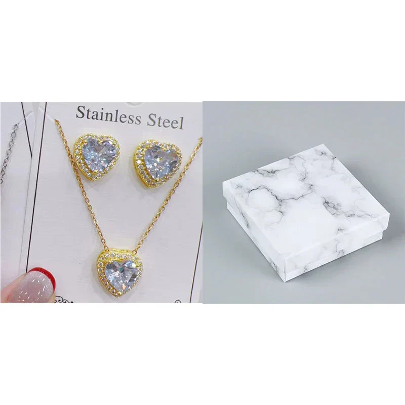 Herzförmiges Kristall-Schmuckset mit Halskette & Ohrsteckern