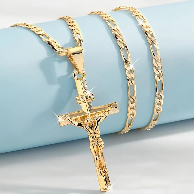 Herren-Kette mit Kreuz-Anhänger – Goldfarben ✝️💛