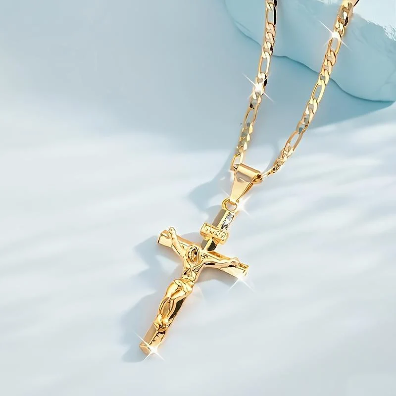 Herren-Kette mit Kreuz-Anhänger – Goldfarben ✝️💛